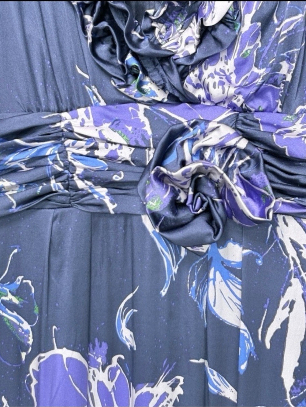 ECI NY Silk Satin Floral Rosette Dress 8 Midnight Blue Y2K Dark Fairy Whimsigoth - Picture 8 of 12